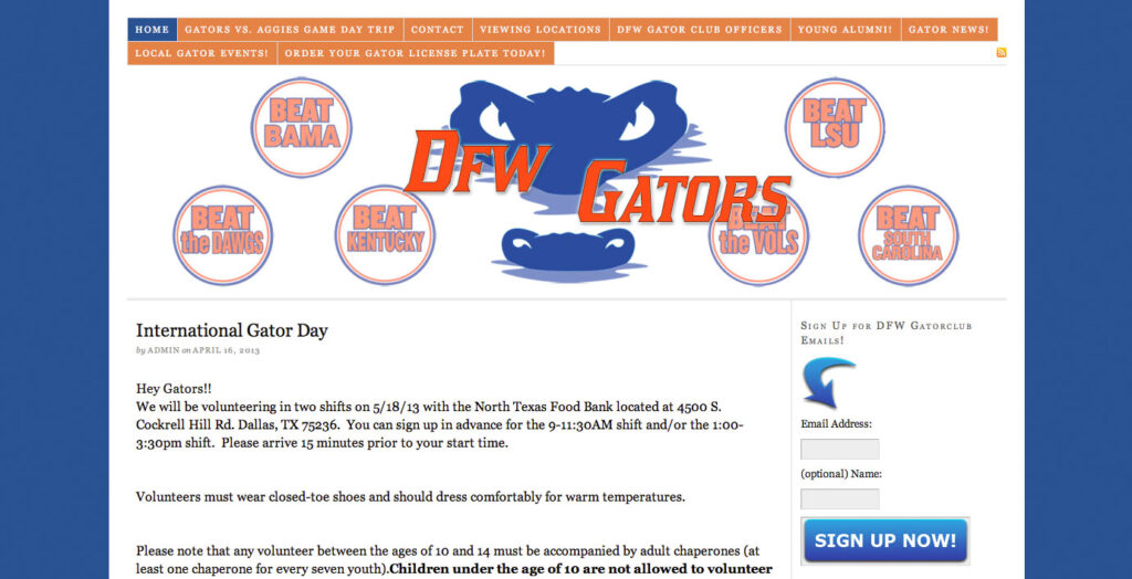 DFW Gator Club Website Design