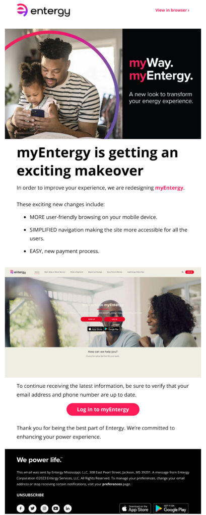 Entergy — myEntergy website rollout email